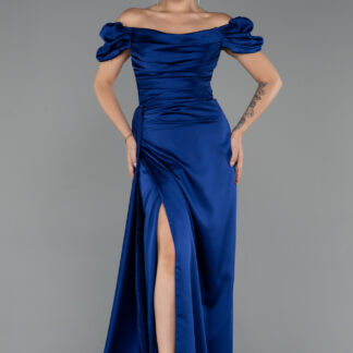 Parlement Kayık Yaka Kuyruklu Uzun Saten Abiye ABU1606