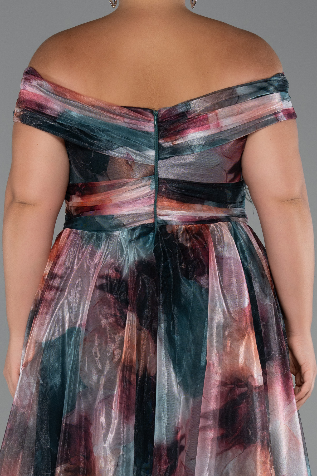 Soğan Kabuğu Kayık Yaka Uzun Empirme Büyük Beden Abiye ABU5263 - Görsel 4