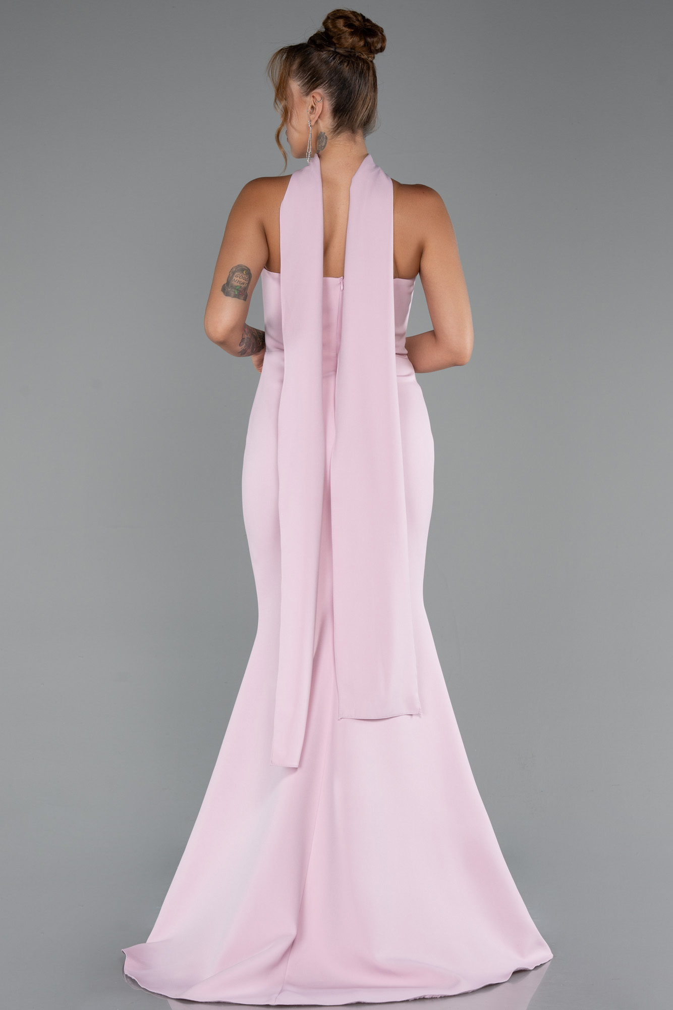 Pudra Straplez Şallı Uzun Balık Abiye Elbise ABU5282 - Görsel 2