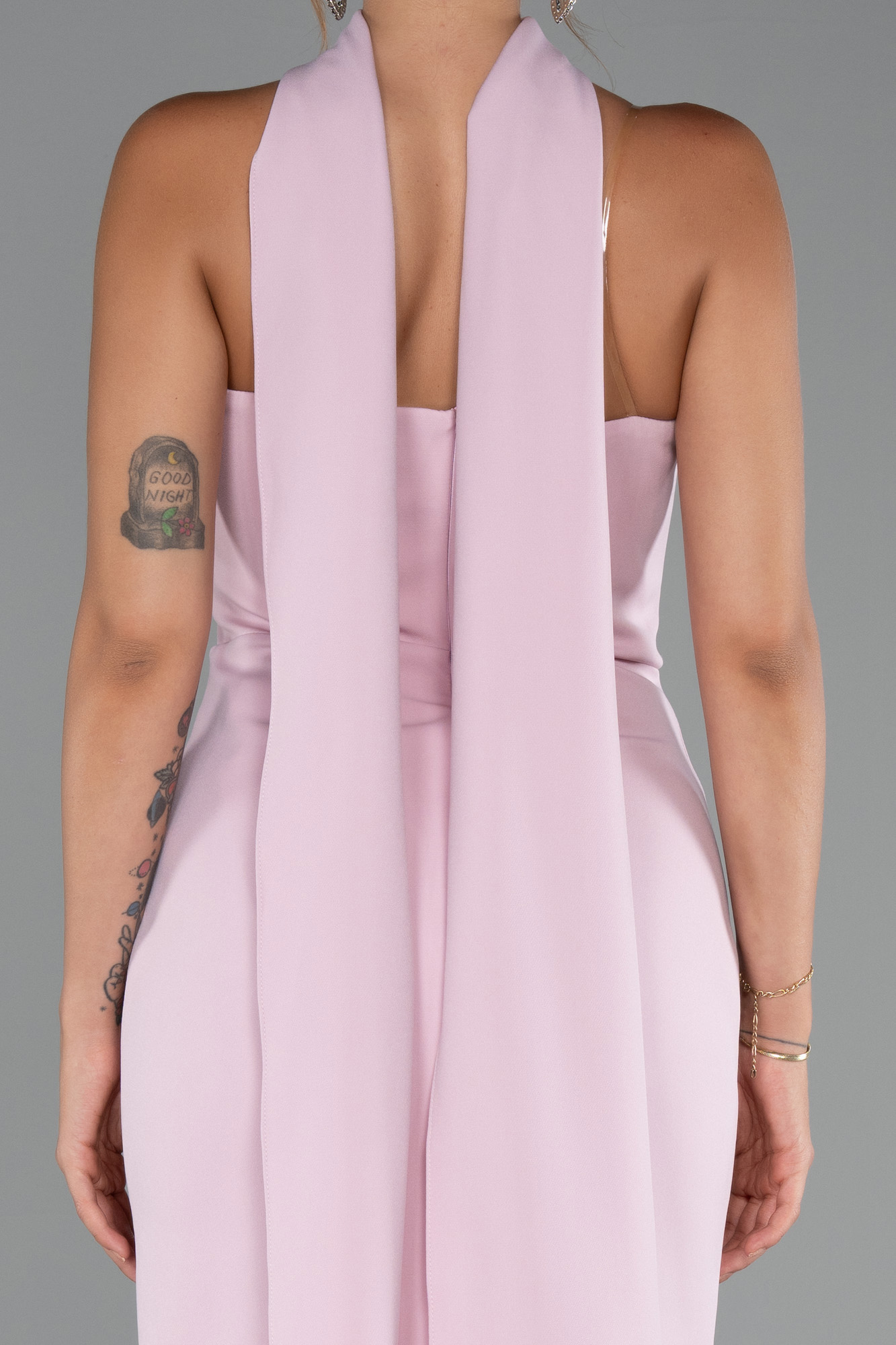 Pudra Straplez Şallı Uzun Balık Abiye Elbise ABU5282 - Görsel 4