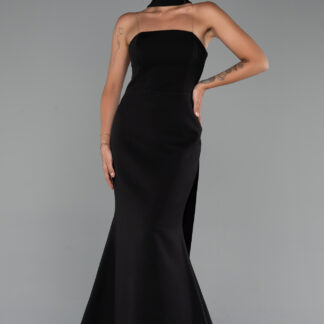 Siyah Straplez Şallı Uzun Balık Abiye Elbise ABU5282