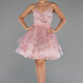 Pudra Askılı Kısa Pullu Büyük Beden Nişan Elbisesi ABK2436