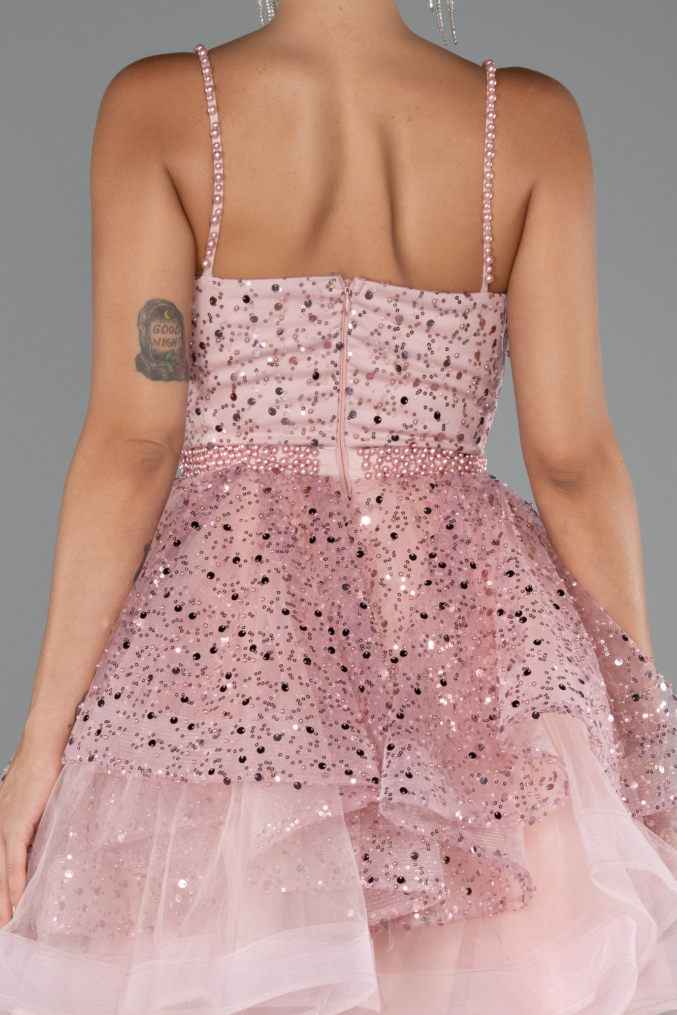 Pudra Askılı Kısa Pullu Büyük Beden Nişan Elbisesi ABK2436 - Görsel 4