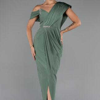 Firuze Tek Omuz Yırtmaçlı Midi Davet Elbisesi ABK2423