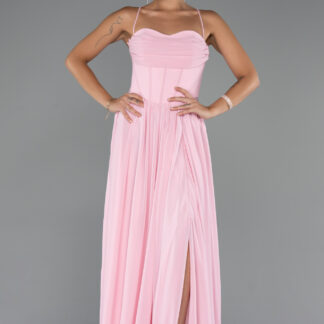 Pudra Sırt Ve Bacak Dekolteli Uzun Şifon Abiye ABU5223