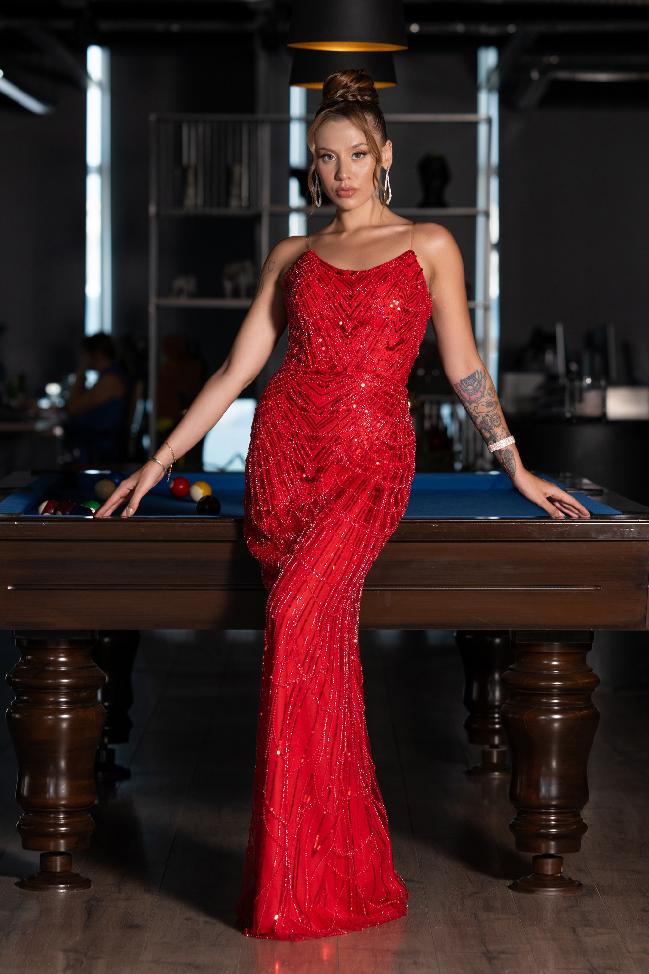 Siyah Straplez Uzun Boncuklu Balık Abiye ABU5142 - Görsel 5