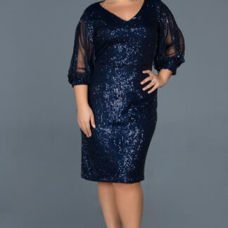 Lacivert Kapri Kol Kısa Pul Payet Büyük Beden Abiye ABK1879